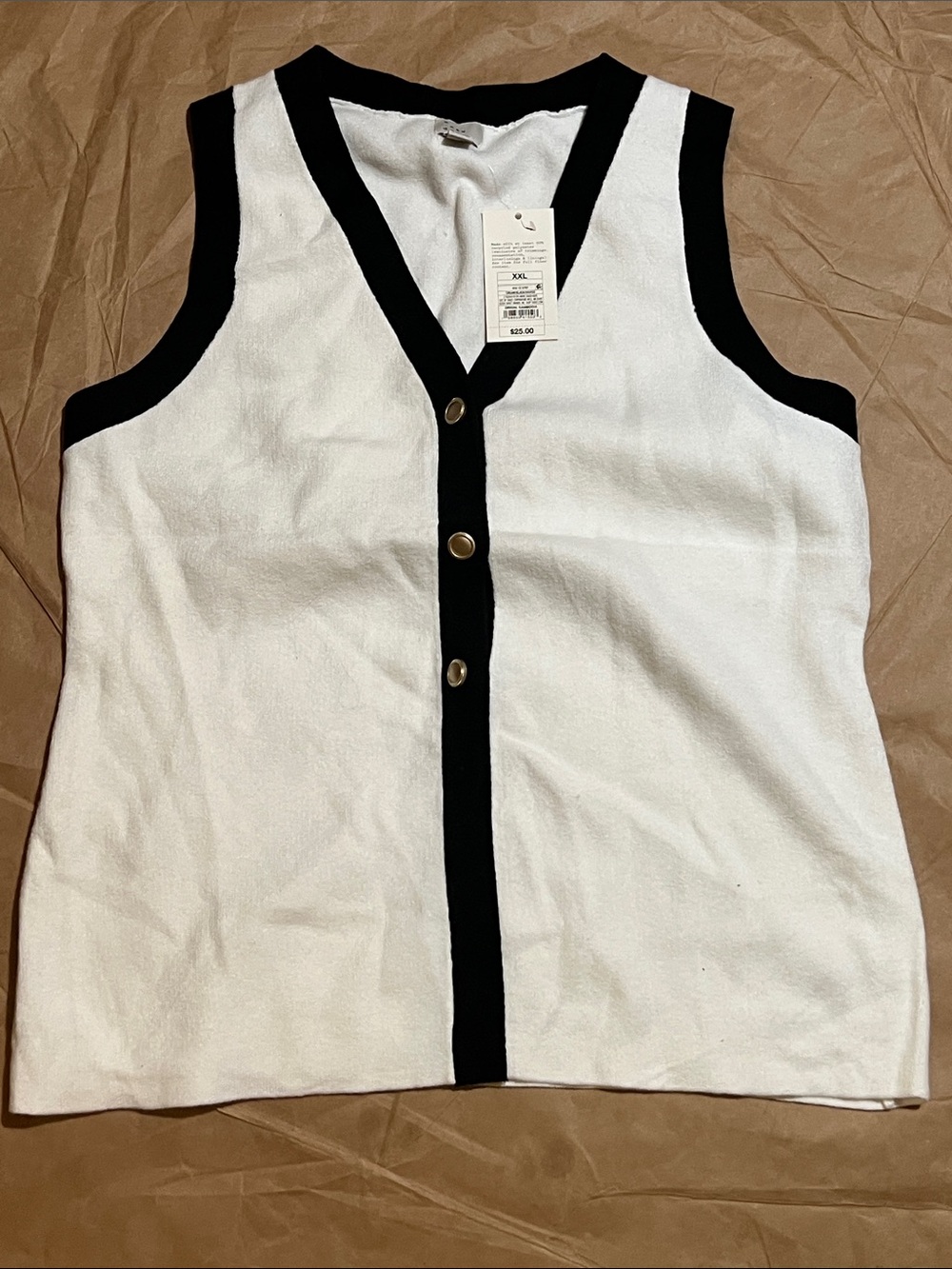 a new day White Sleeveless Tank with Black Contrast Trim